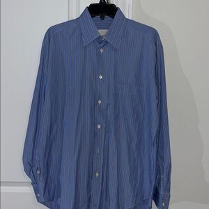 Brioni used Blue Stripe Work Dress LS Shirt M Made in Italy Cotton M 15 x 33/34